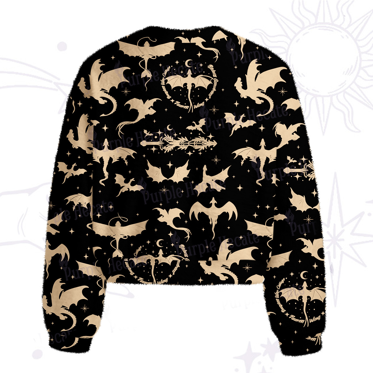 Purplehecate Fantasy Dragon Allover Fuzzy Crewneck Sweater