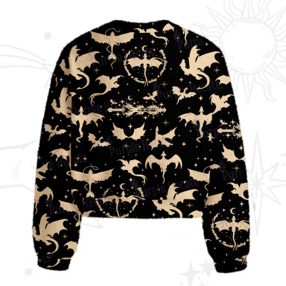 Purplehecate Fantasy Dragon Allover Fuzzy Crewneck Sweater