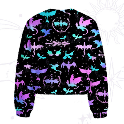Purplehecate Neon Fantasy Dragon Allover Fuzzy Crewneck Sweater