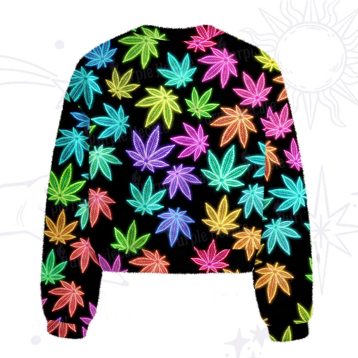Purplehecate Trippy Weed Fuzzy Crewneck Sweater