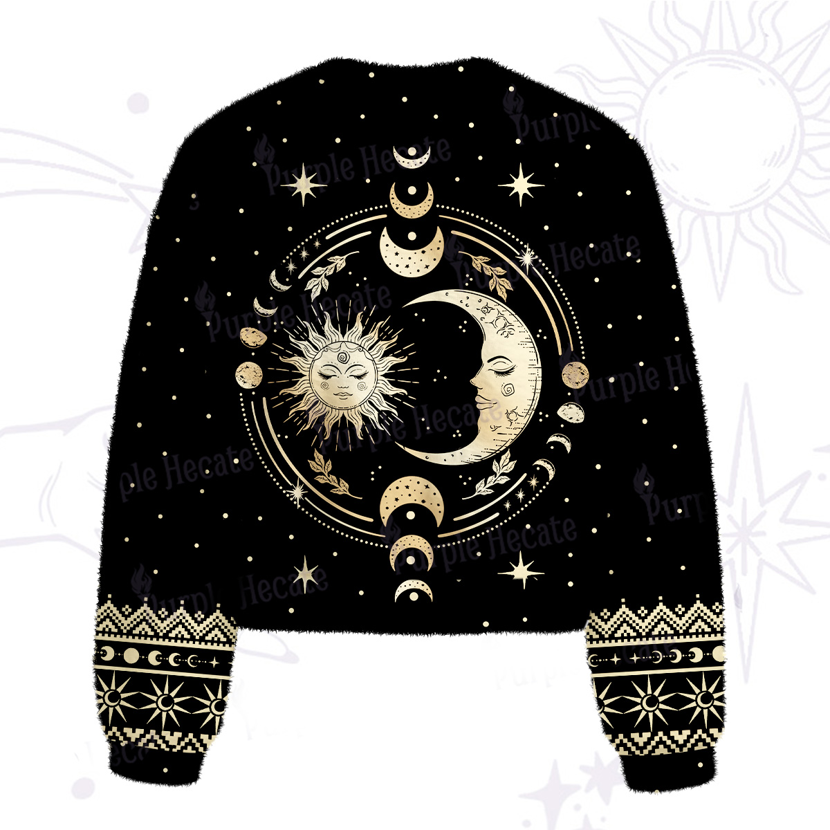 Purplehecate Celestial Sun and Moon Fuzzy Crewneck Sweater