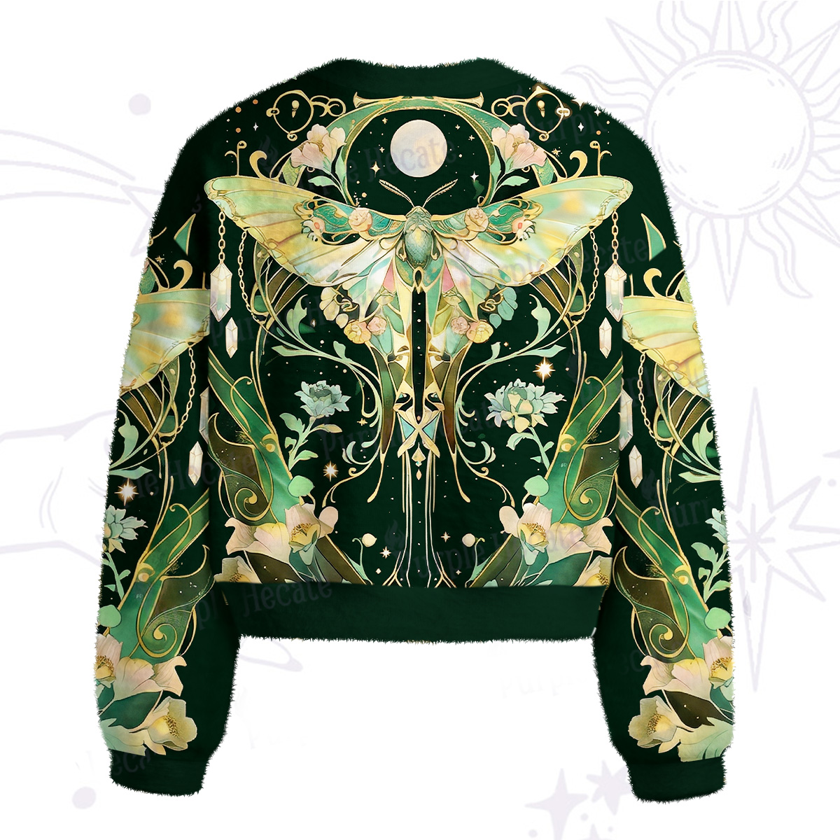 Purplehecate Moon Moth Rave Fuzzy Crewneck Sweater