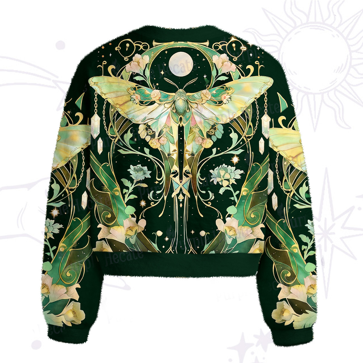 Purplehecate Moon Moth Rave Fuzzy Crewneck Sweater