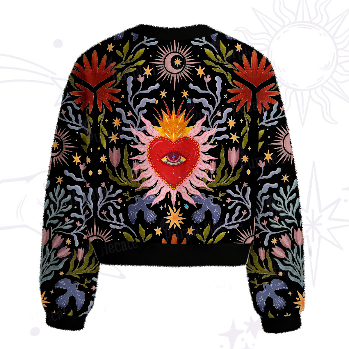 Purplehecate Sacred Flame Heart Fuzzy Crewneck Sweater