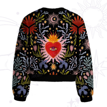 Purplehecate Sacred Flame Heart Fuzzy Crewneck Sweater