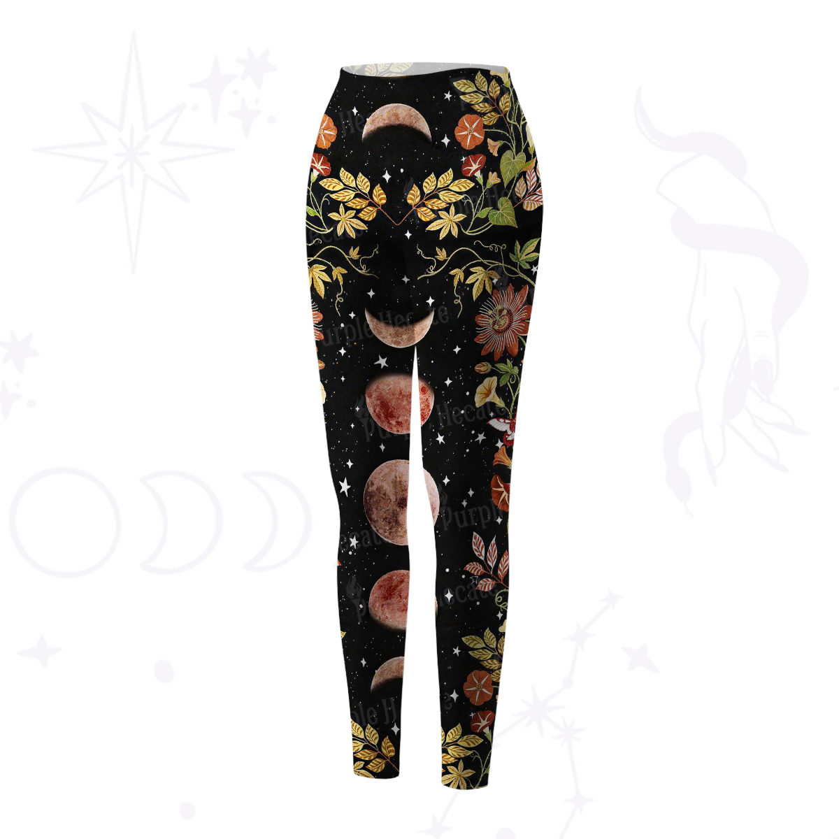 Purplehecate Moon Phase Floral Yoga Pants