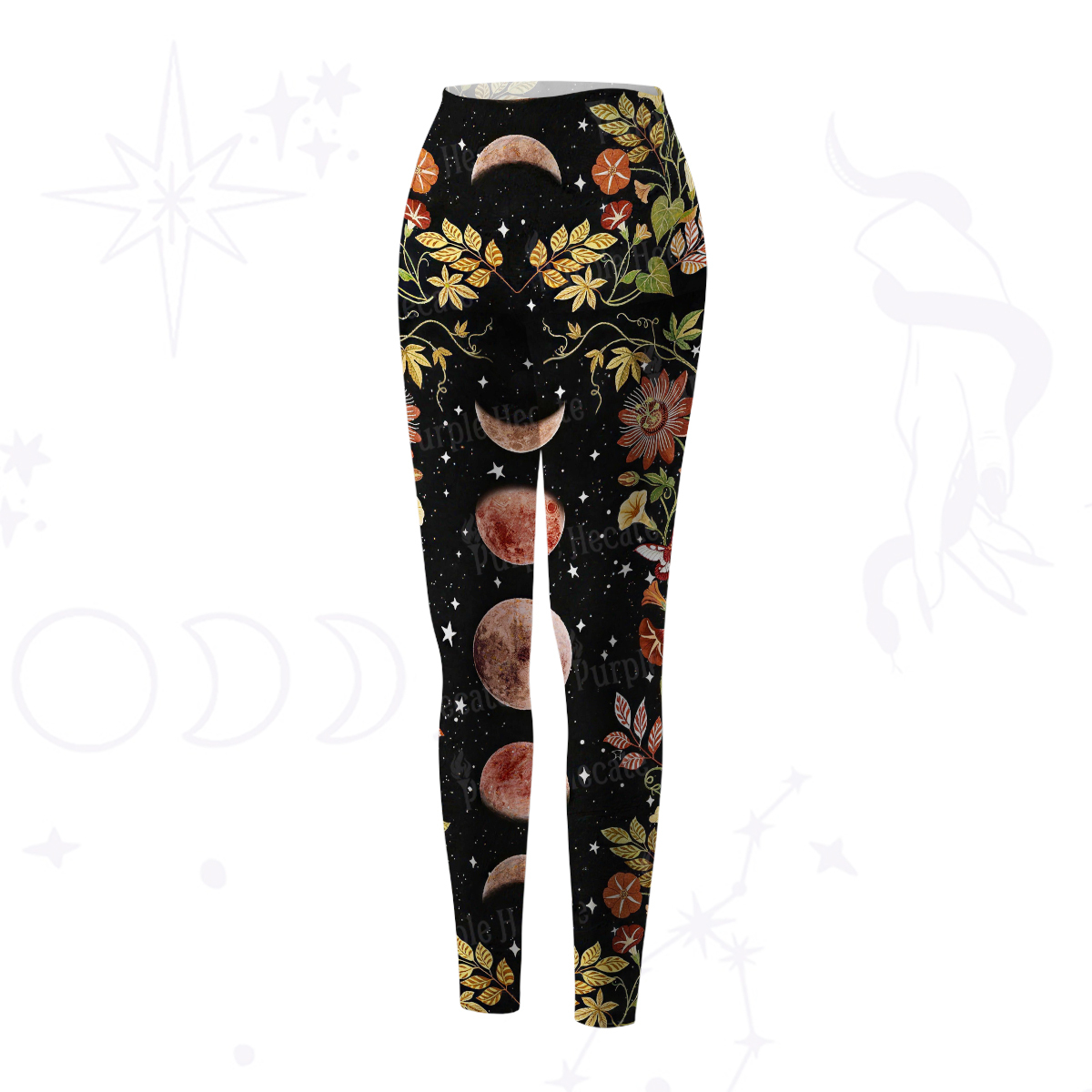 Purplehecate Moon Phase Floral Yoga Pants