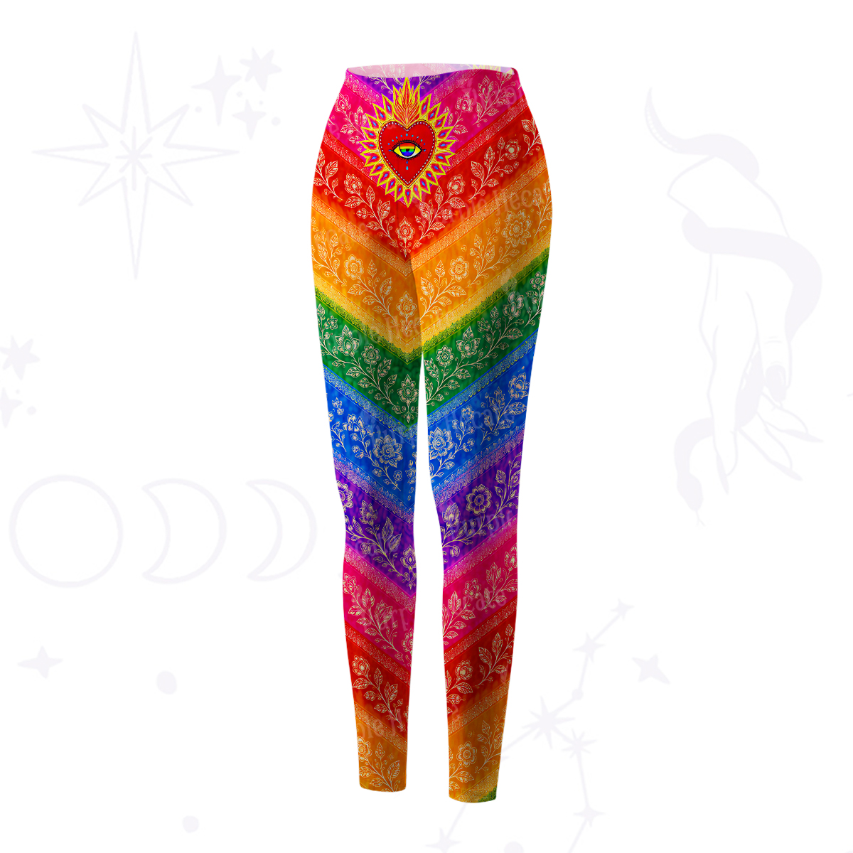 Purplehecate Rainbow Striped Sacred Heart Yoga Pants