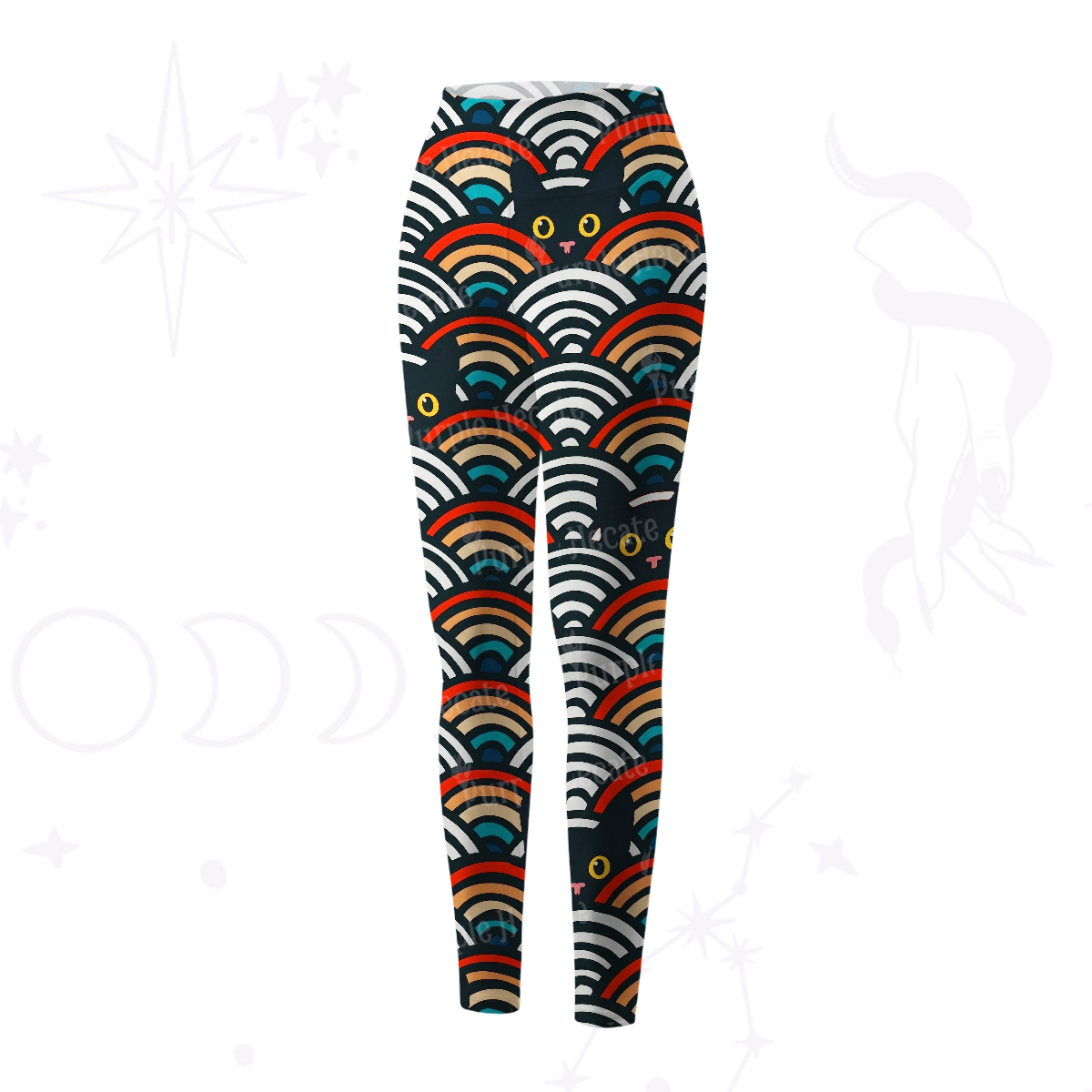 Purplehecate Rainbow Black Cat Waves Yoga Pants