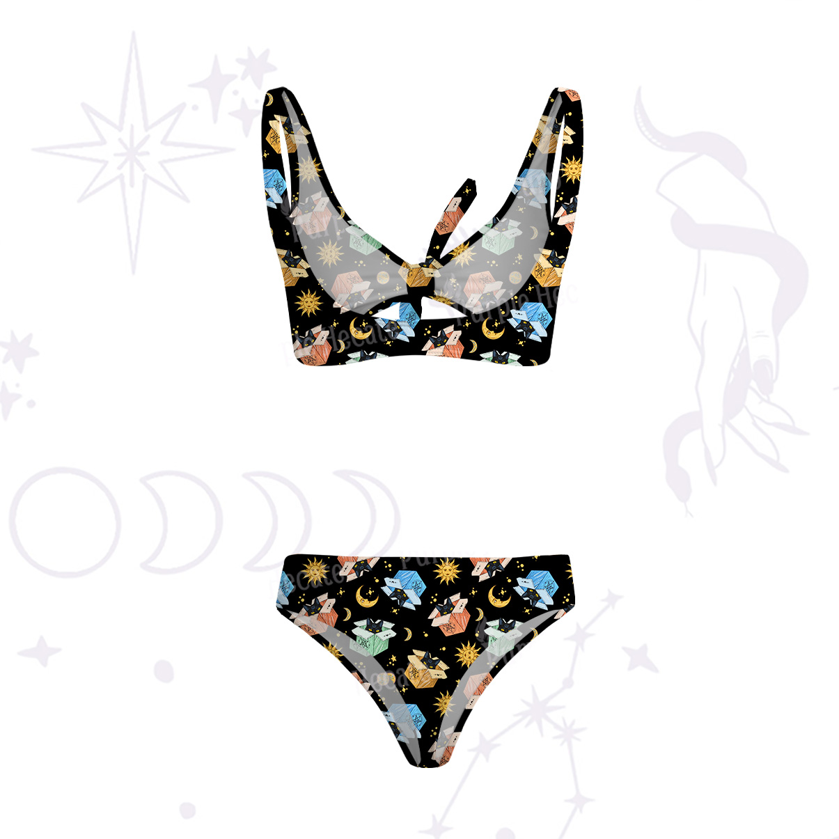 Purplehecate The Hermit Cat Versa-Tie Two-Piece Swimsuit