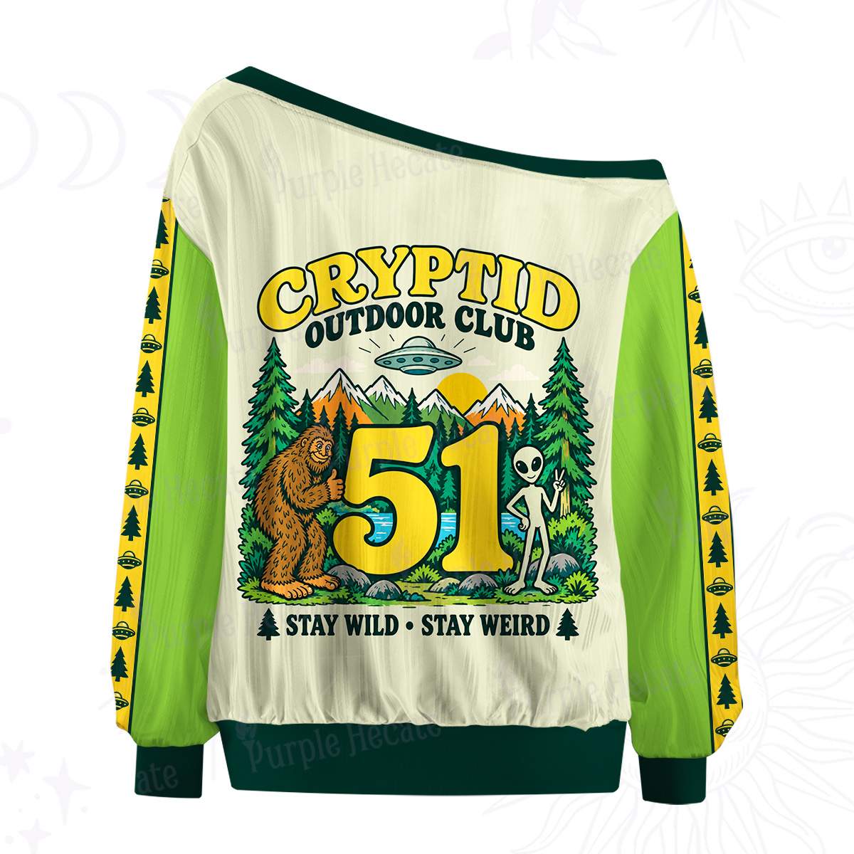 Purplehecate Cryptid Outdoor Club Off The Shoulder Graphic Jersey