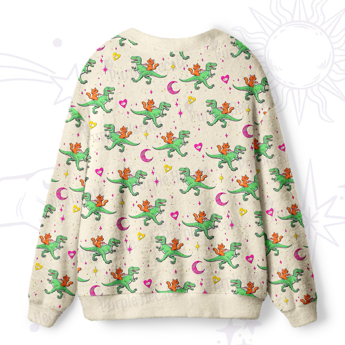 Purplehecate Witch Cat Rides the Dino Ugly Cardigan Sweaters