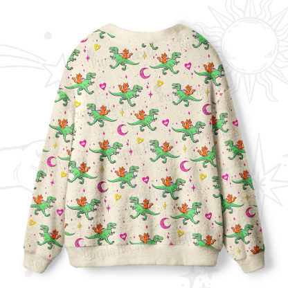Purplehecate Witch Cat Rides the Dino Ugly Cardigan Sweaters