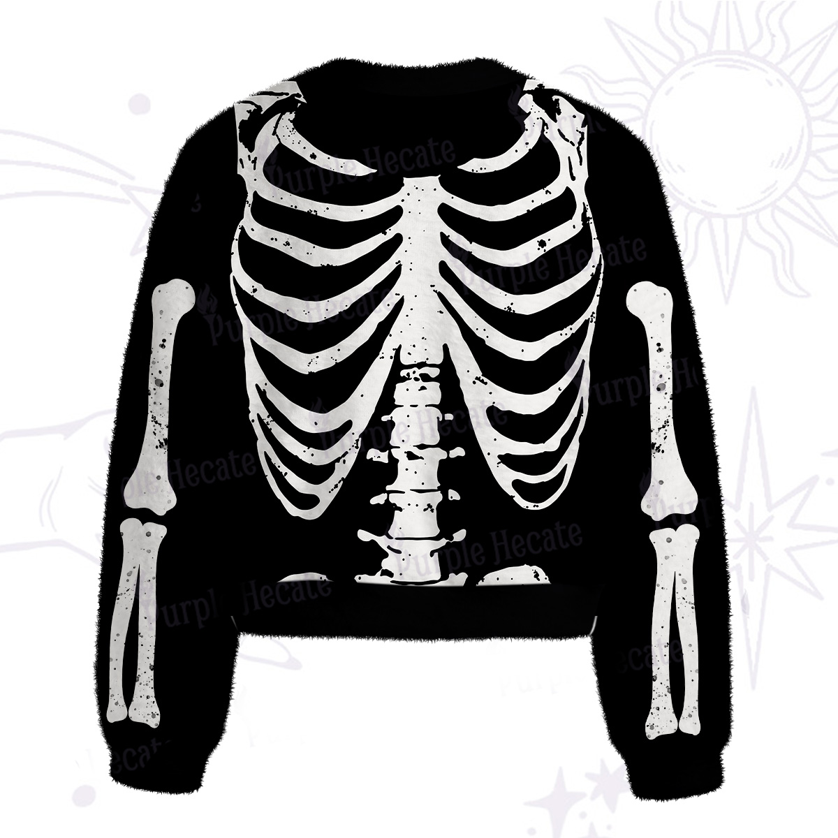 Purplehecate Skeleton Fuzzy Crewneck Sweater