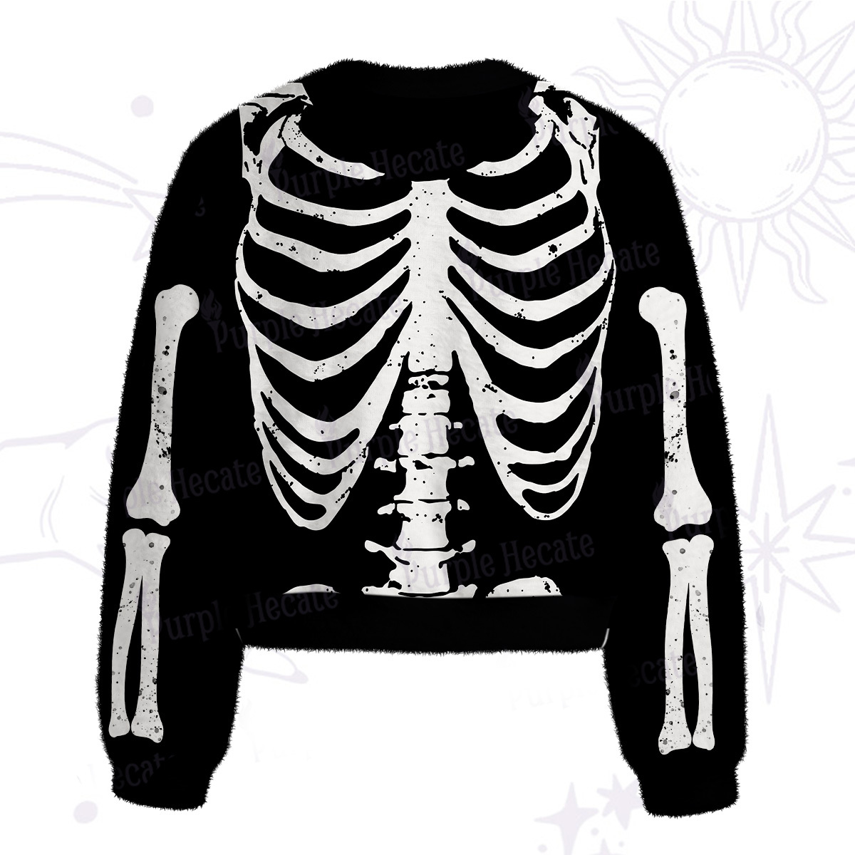 Purplehecate Skeleton Fuzzy Crewneck Sweater