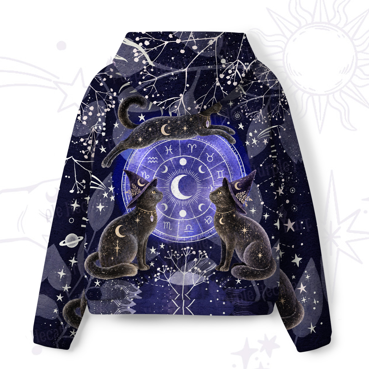 Purplehecate Black Cat Zodiac Divination All-Over Print Hoodie
