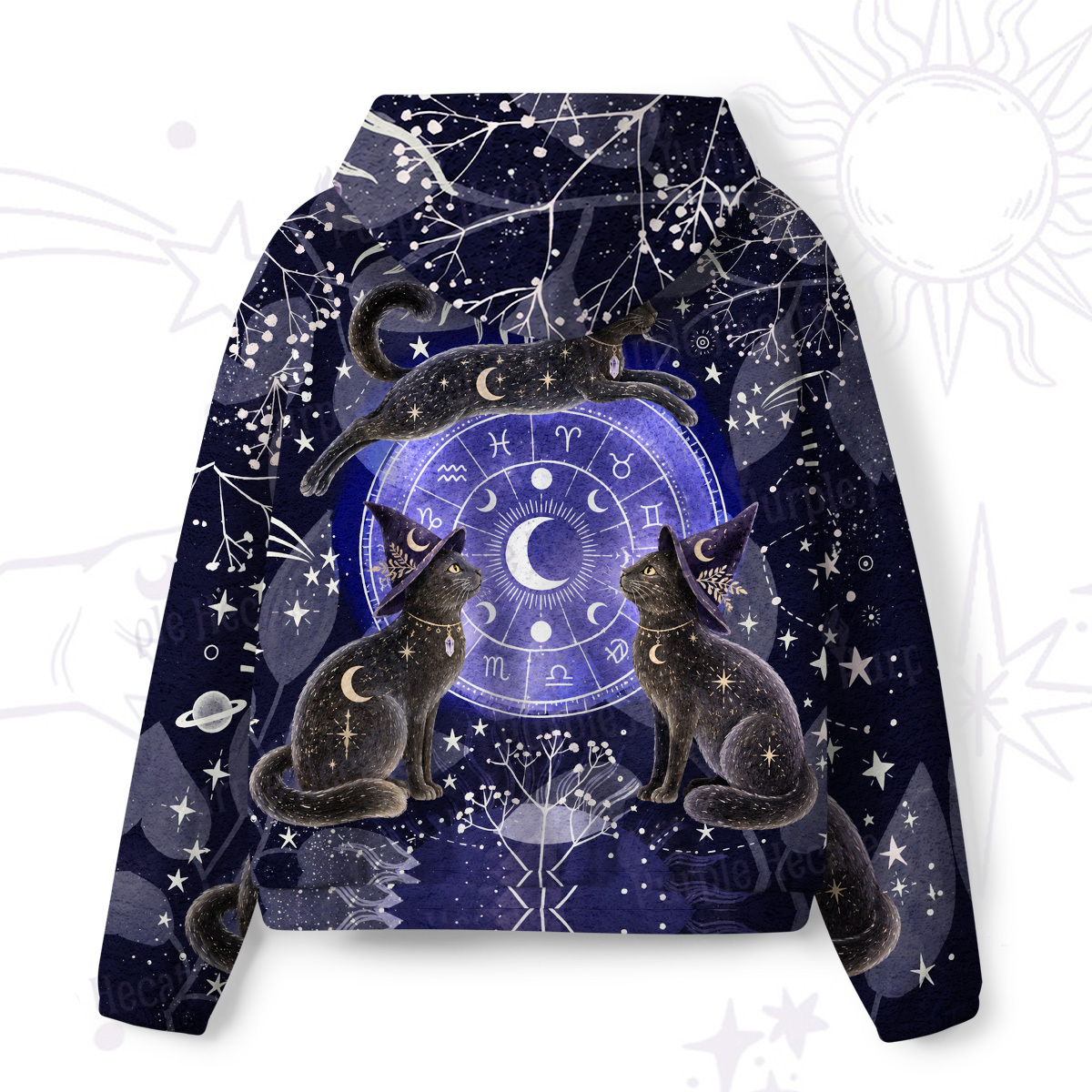 Purplehecate Black Cat Zodiac Divination All-Over Print Hoodie