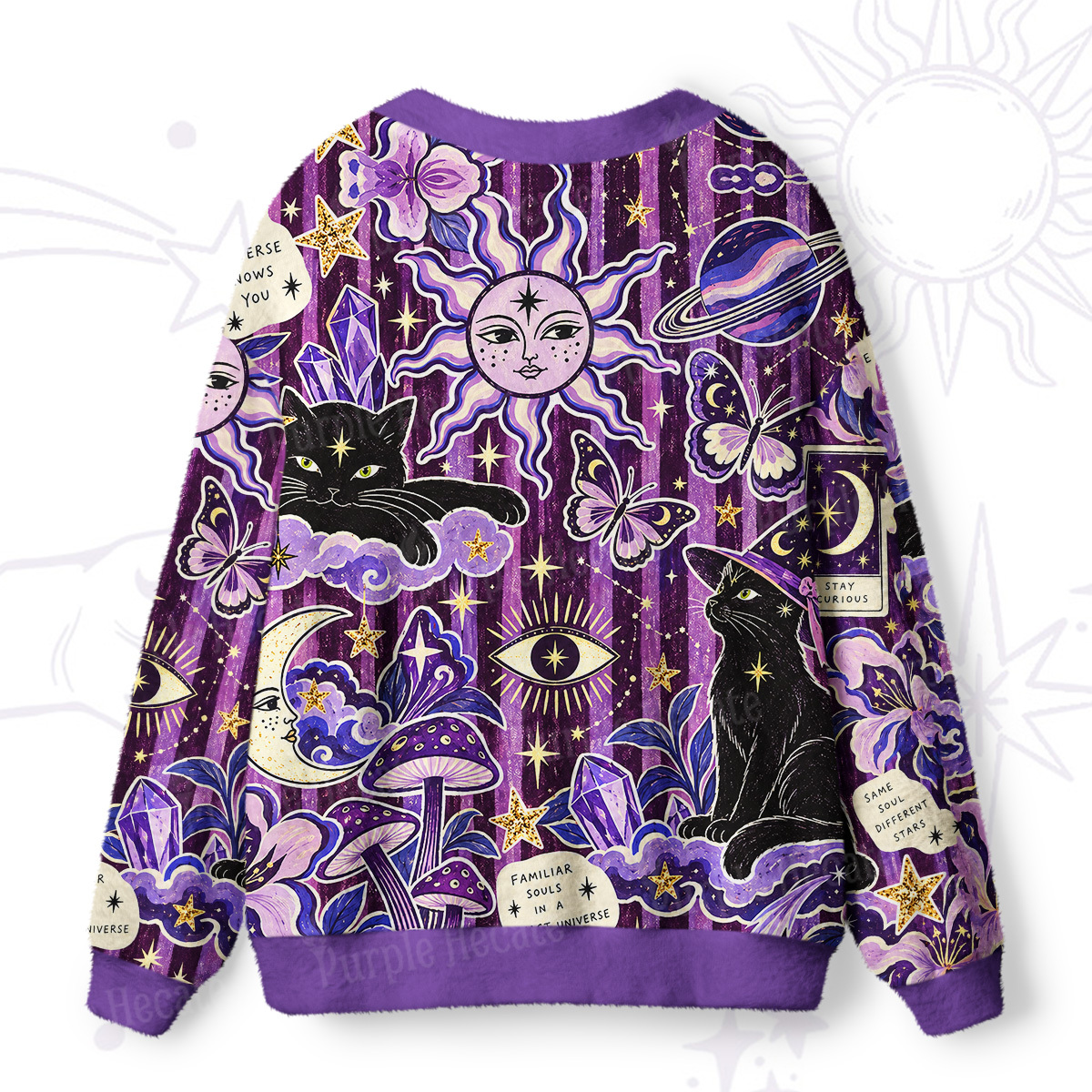 Purplehecate Moon Whispers Black Cat Ugly Cardigan Sweaters