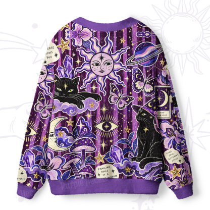 Purplehecate Moon Whispers Black Cat Ugly Cardigan Sweaters