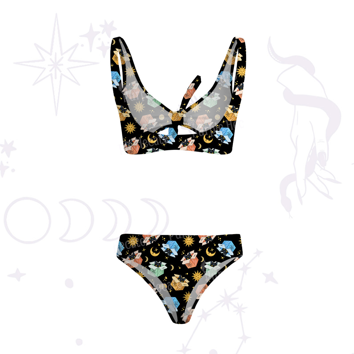 Purplehecate The Hermit Cat Versa-Tie Two-Piece Swimsuit
