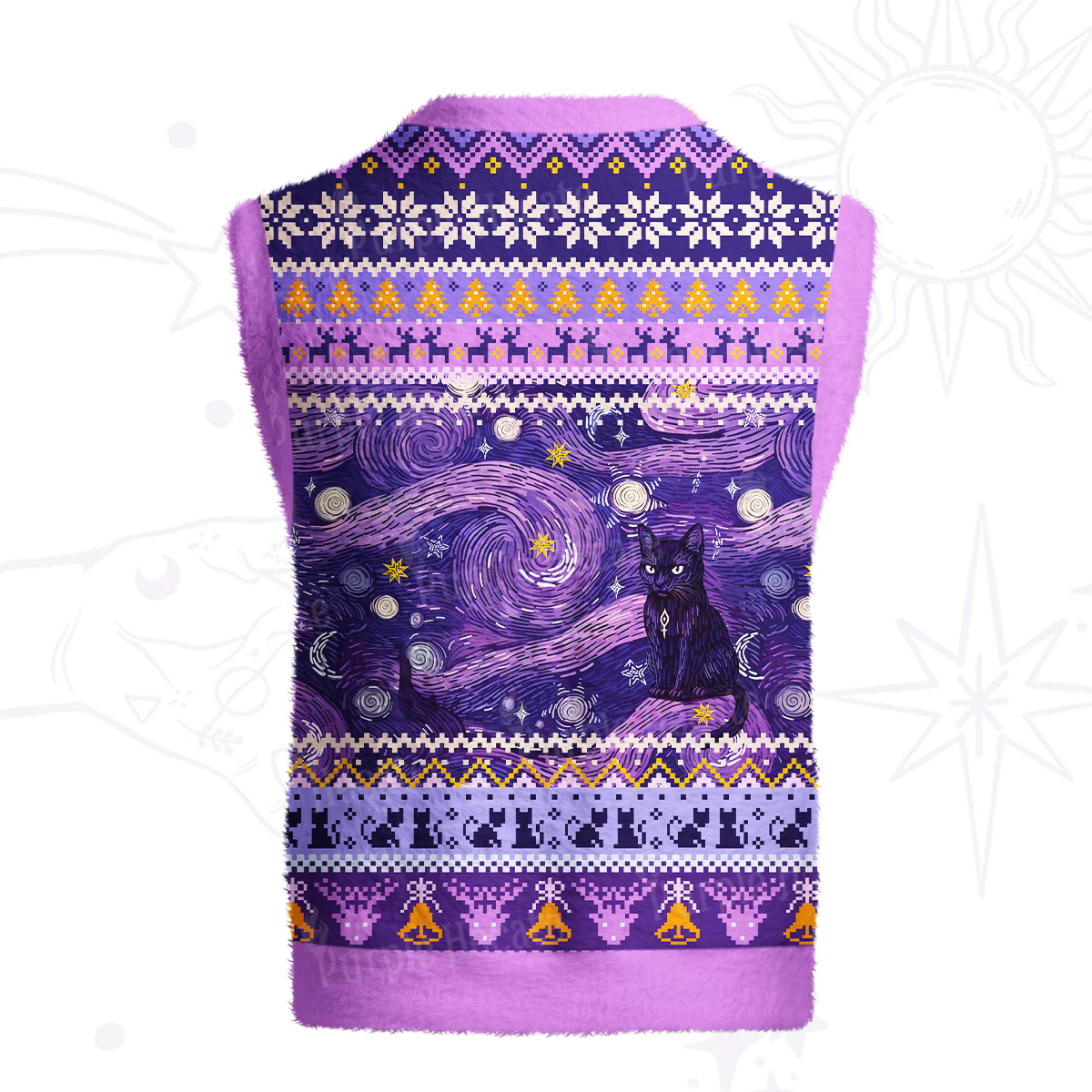 Purplehecate Mystic Cat Beneath the Cosmic Veil Ugly Sweater Vest