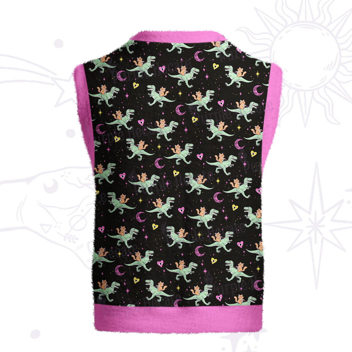 Purplehecate Witch Cat Rides the Dino Ugly Sweater Vest