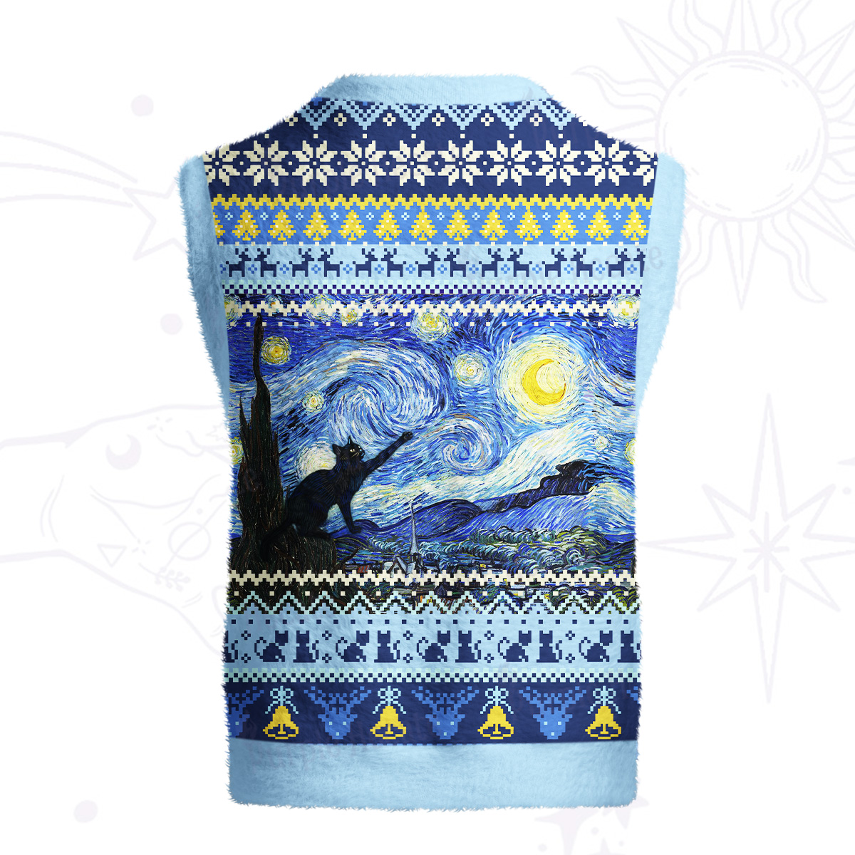 Purplehecate Witch Cat Under the Starry Night Ugly Sweater Vest