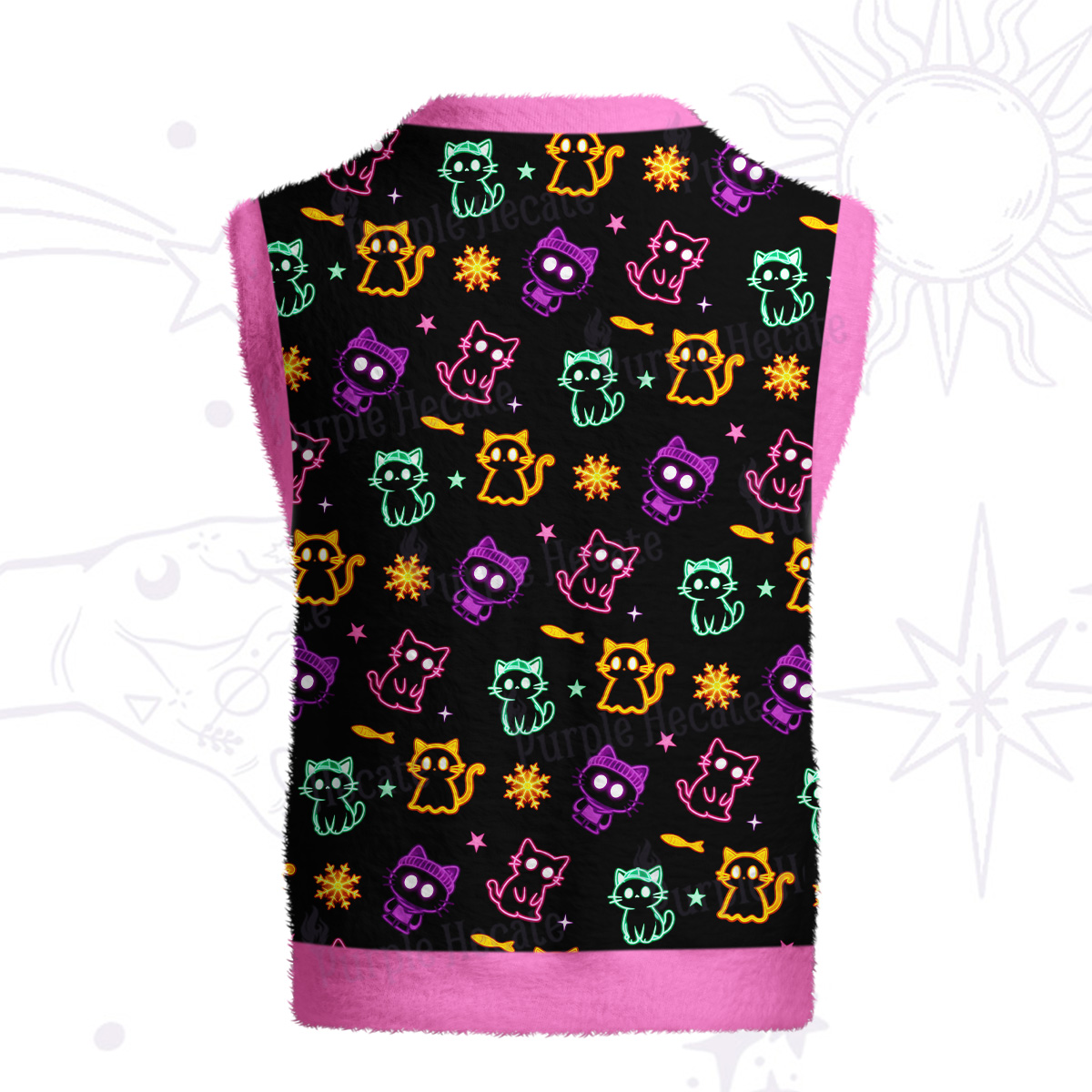 Purplehecate Neon Cat Party Ugly Sweater Vest