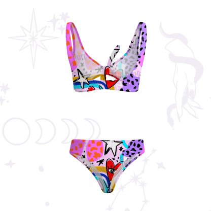 Purplehecate Cosmic Love Eyes Graffiti Versa-Tie Two-Piece Swimsuit