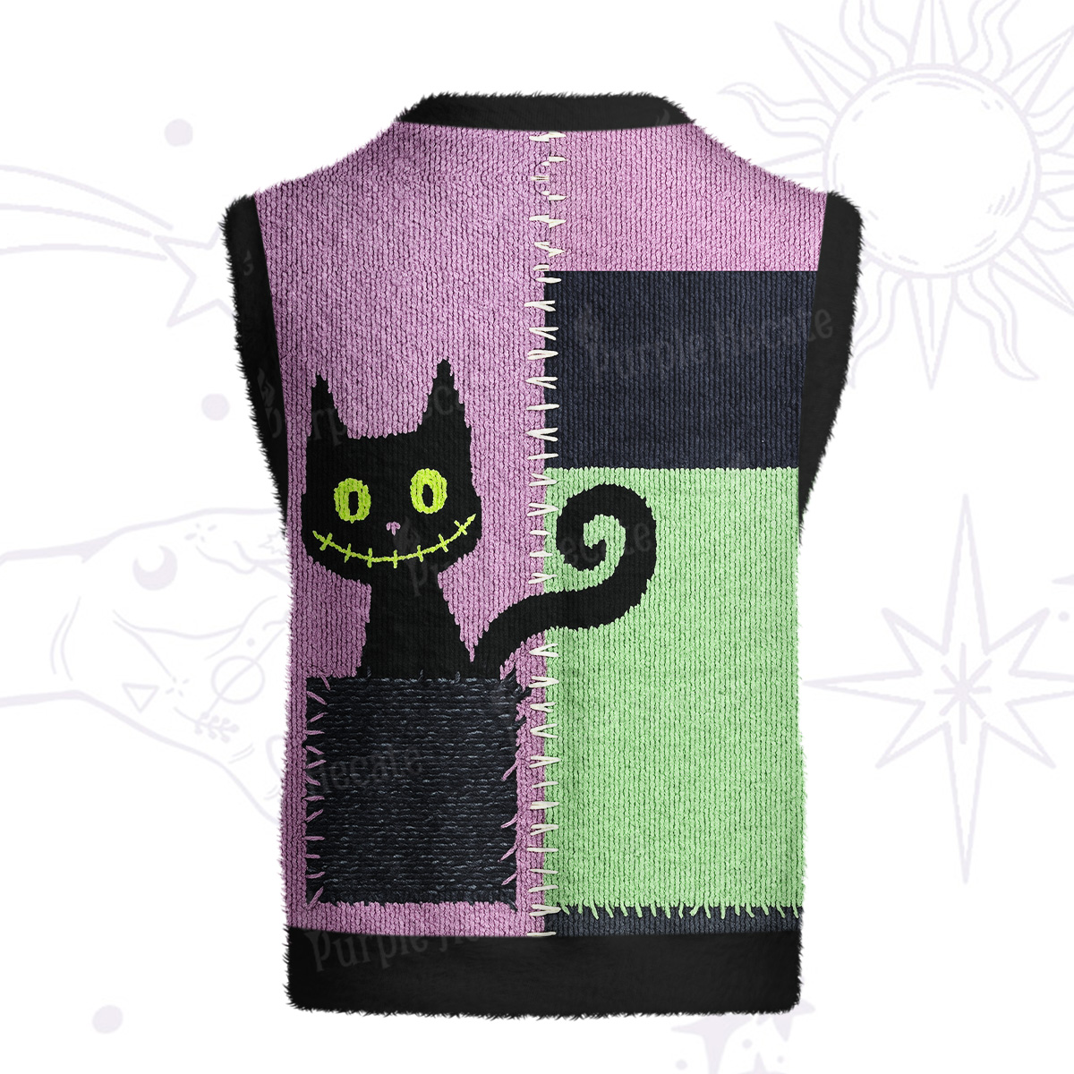 Purplehecate Monster Black Cat Ugly Sweater Vest