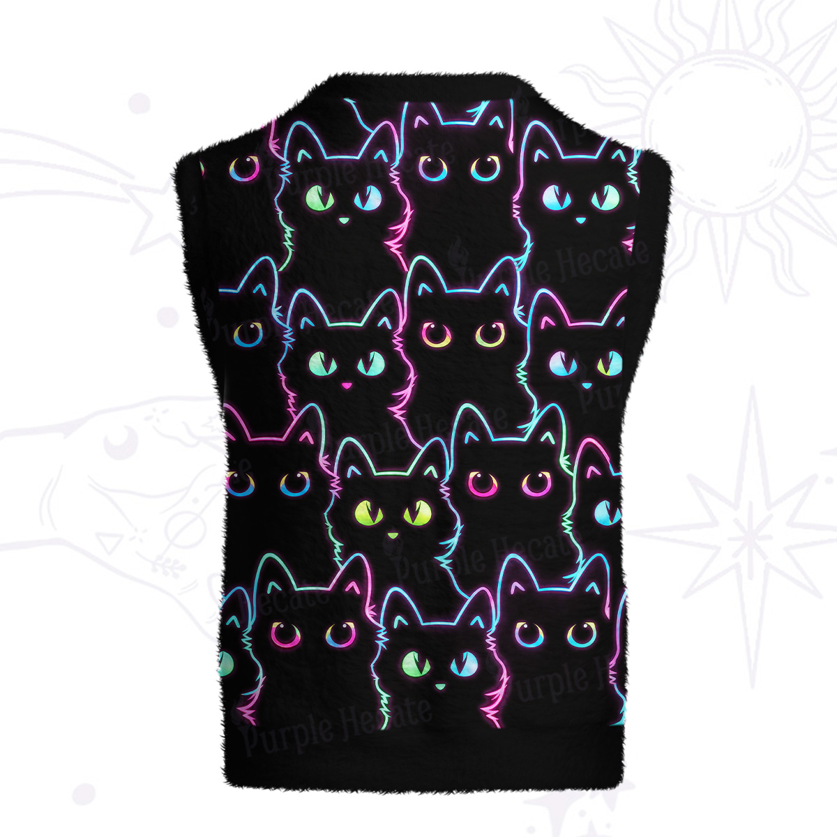 Purplehecate Neon Glow Stacked Cats Ugly Sweater Vest