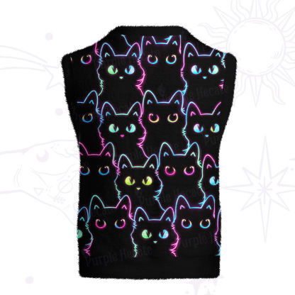 Purplehecate Neon Glow Stacked Cats Ugly Sweater Vest