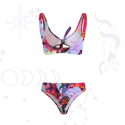 Purplehecate Enchanted Black Serpent & Floral Pattern Versa-Tie Two-Piece Swimsuit