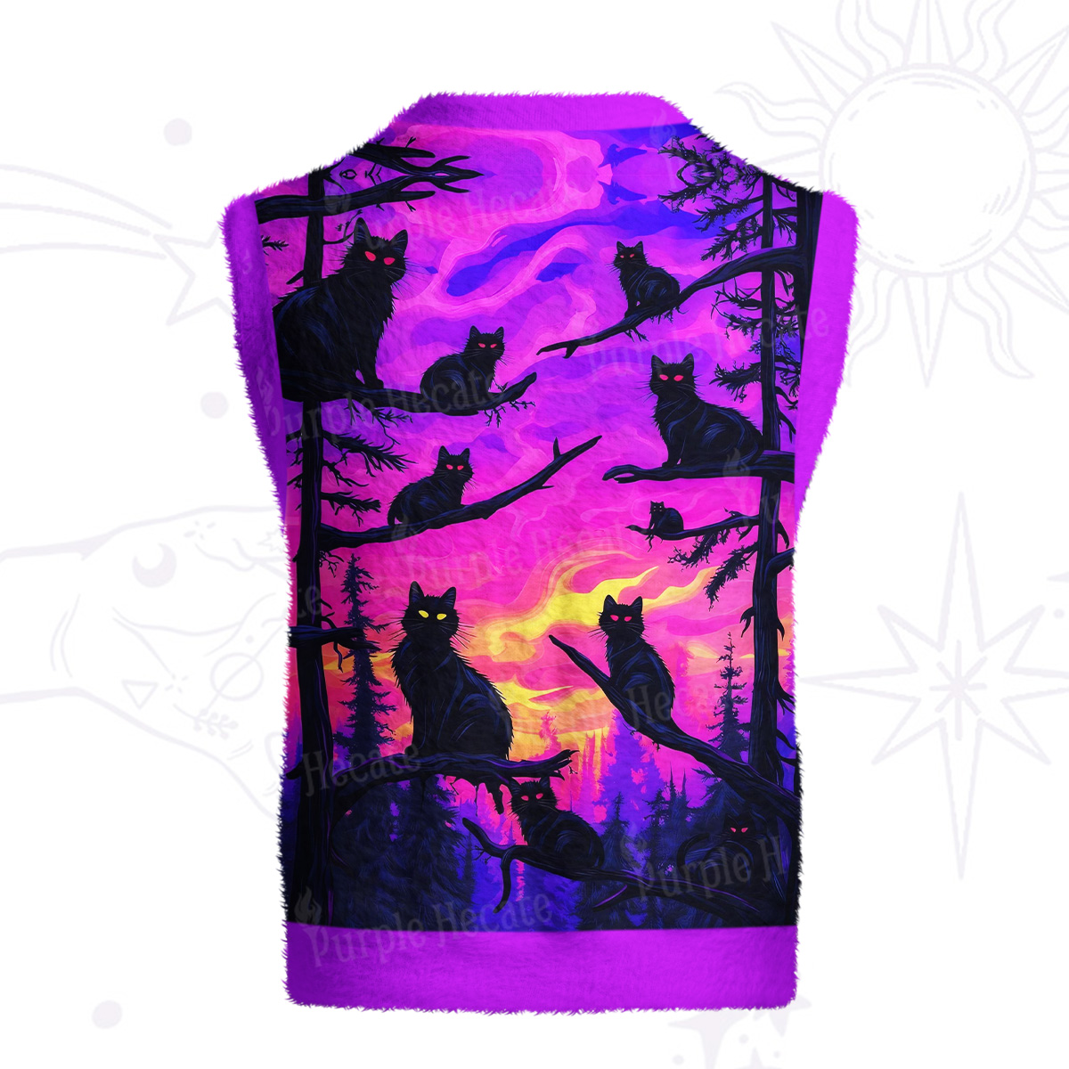Purplehecate Twilight Forest Guardian Cat Ugly Sweater Vest