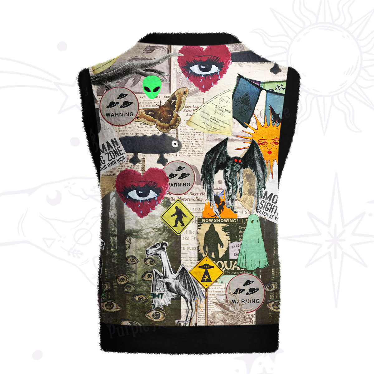 Purplehecate Cryptid Warning Collage Ugly Sweater Vest