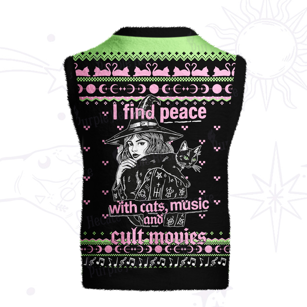 Purplehecate I Find Peace With Cats Music Cult Movies Ugly Sweater Vest
