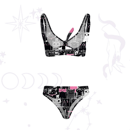Purplehecate Cute Cat All Over Print Versa-Tie Two-Piece Swimsuit