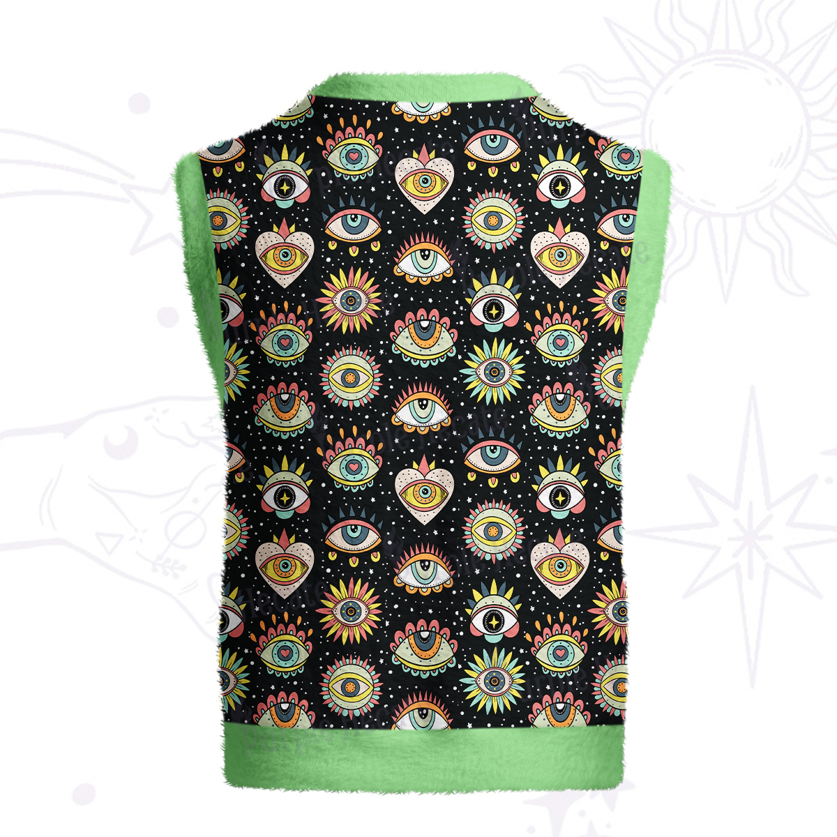 Purplehecate Mystical Evil Eye Pattern Ugly Sweater Vest