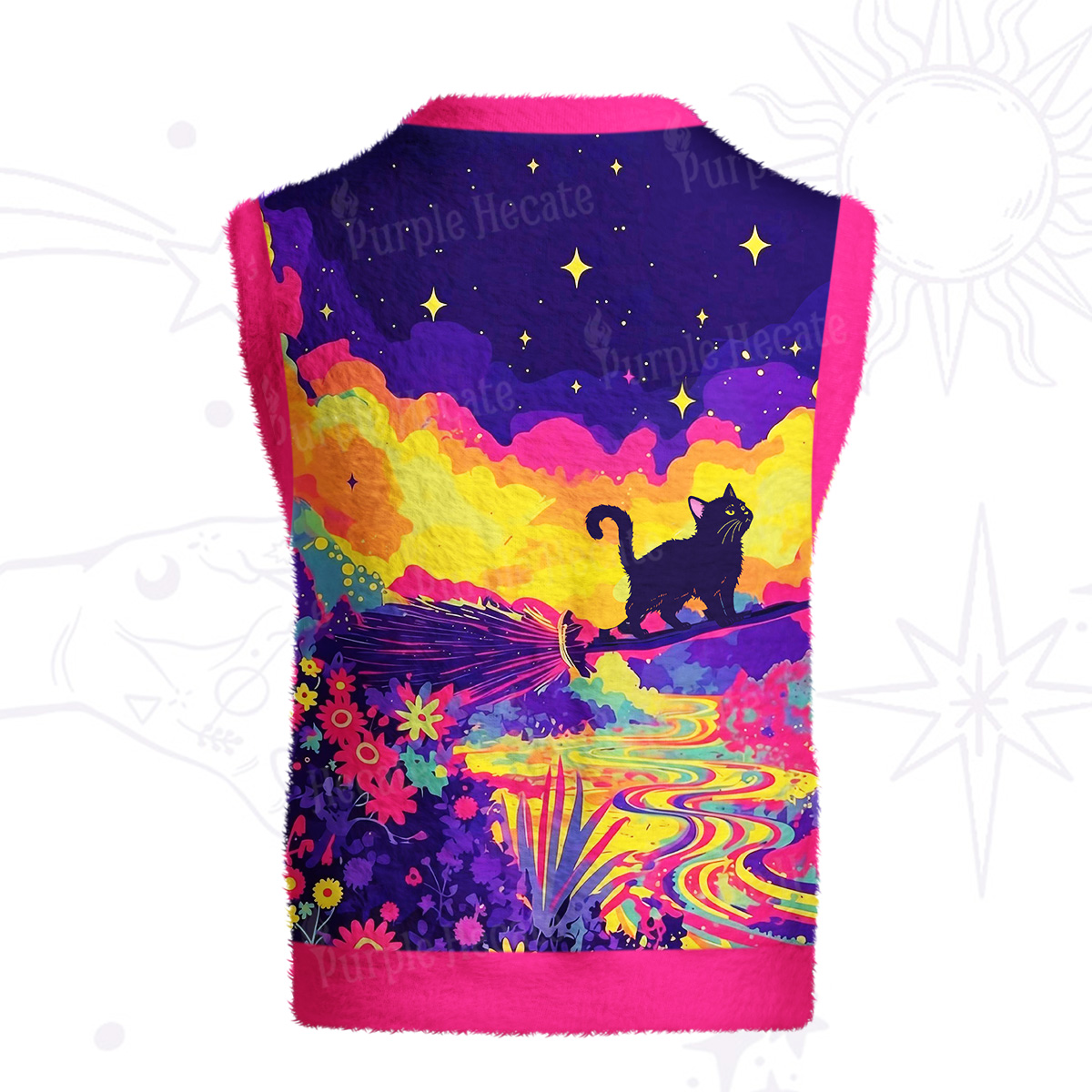Purplehecate Midnight Cosmic Cat Fantasy Ugly Sweater Vest