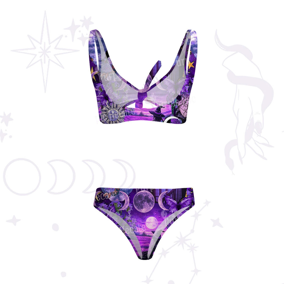 Purplehecate Witchy Black Cat Moon Versa-Tie Two-Piece Swimsuit