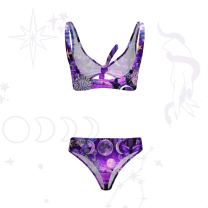 Purplehecate Witchy Black Cat Moon Versa-Tie Two-Piece Swimsuit
