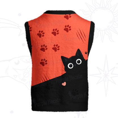 Purplehecate Peekaboo Black Cat Paw Ugly Sweater Vest