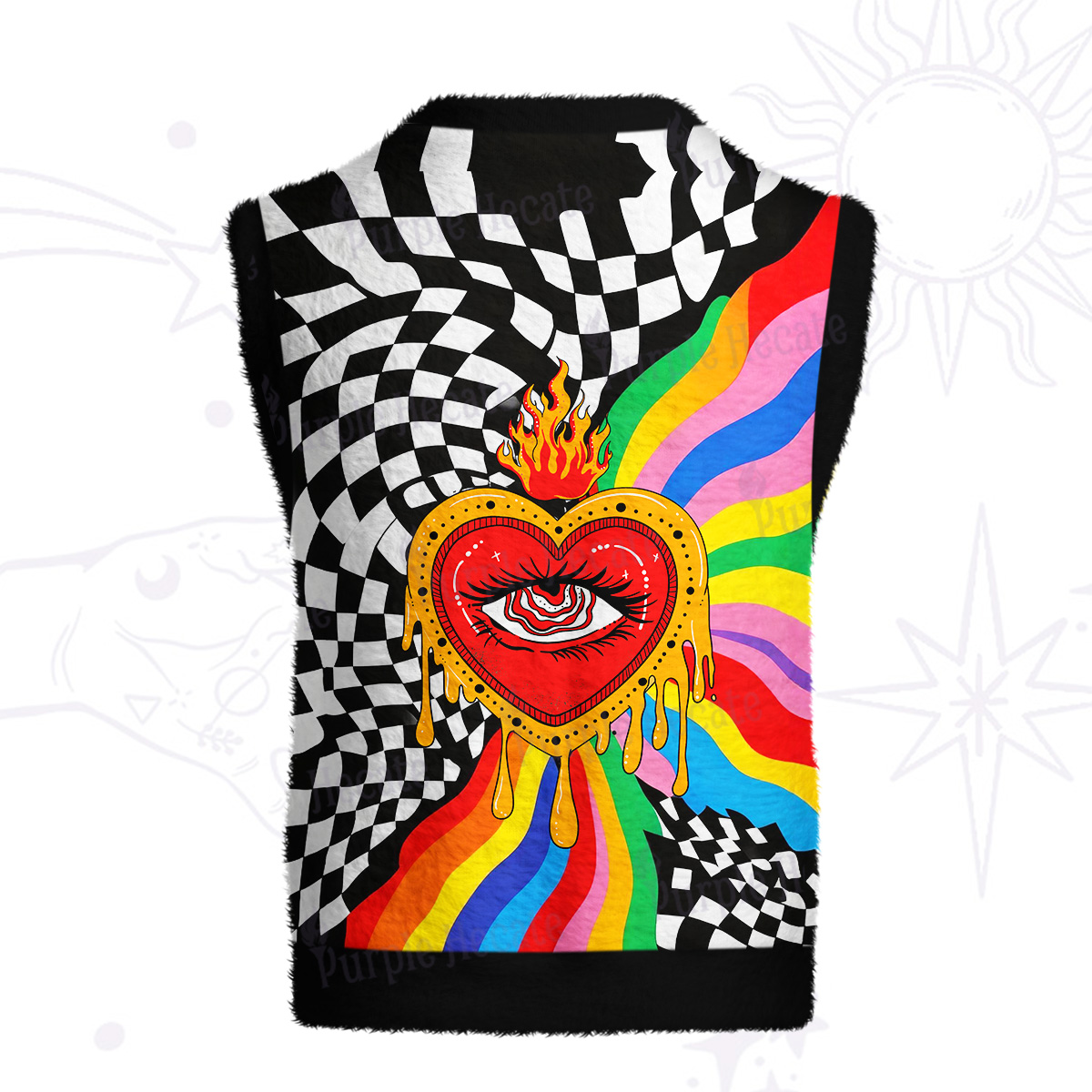 Purplehecate Trippy Rainbow Heart Eye Ugly Sweater Vest