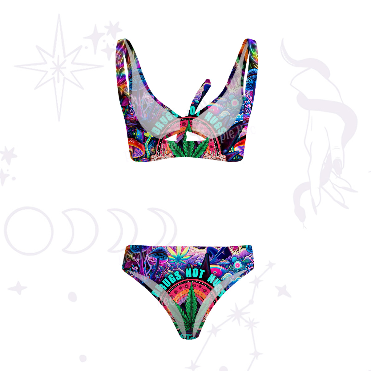 Purplehecate Drugs Not Hugs Don't Touch Me Versa-Tie Two-Piece Swimsuit