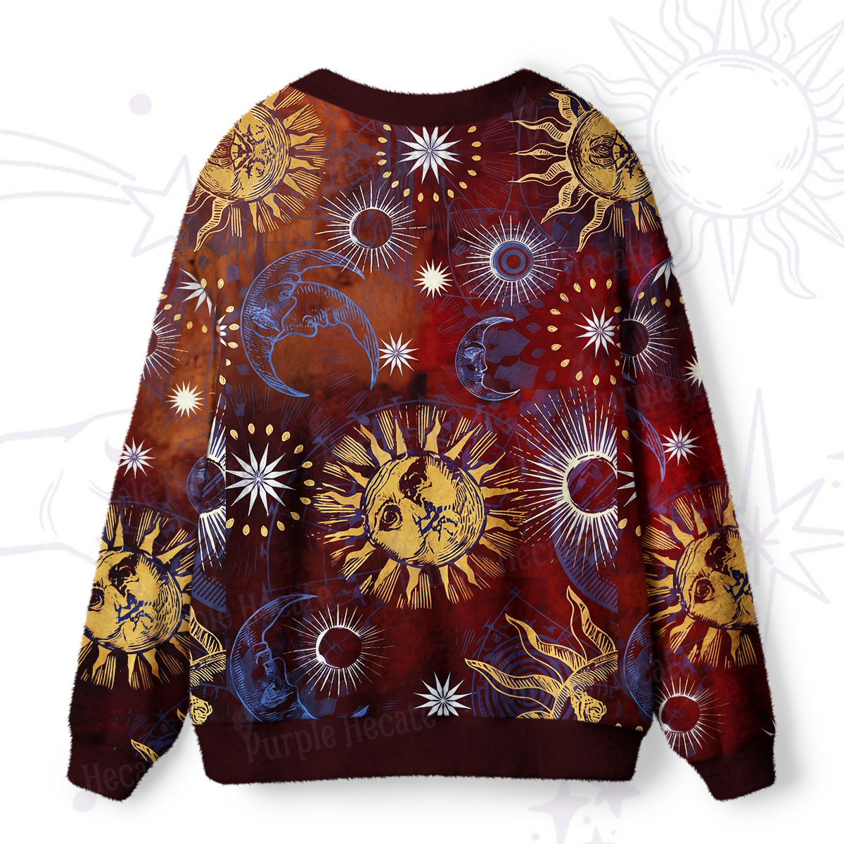 Purplehecate Mystic Sun and Moon Ugly Cardigan Sweaters