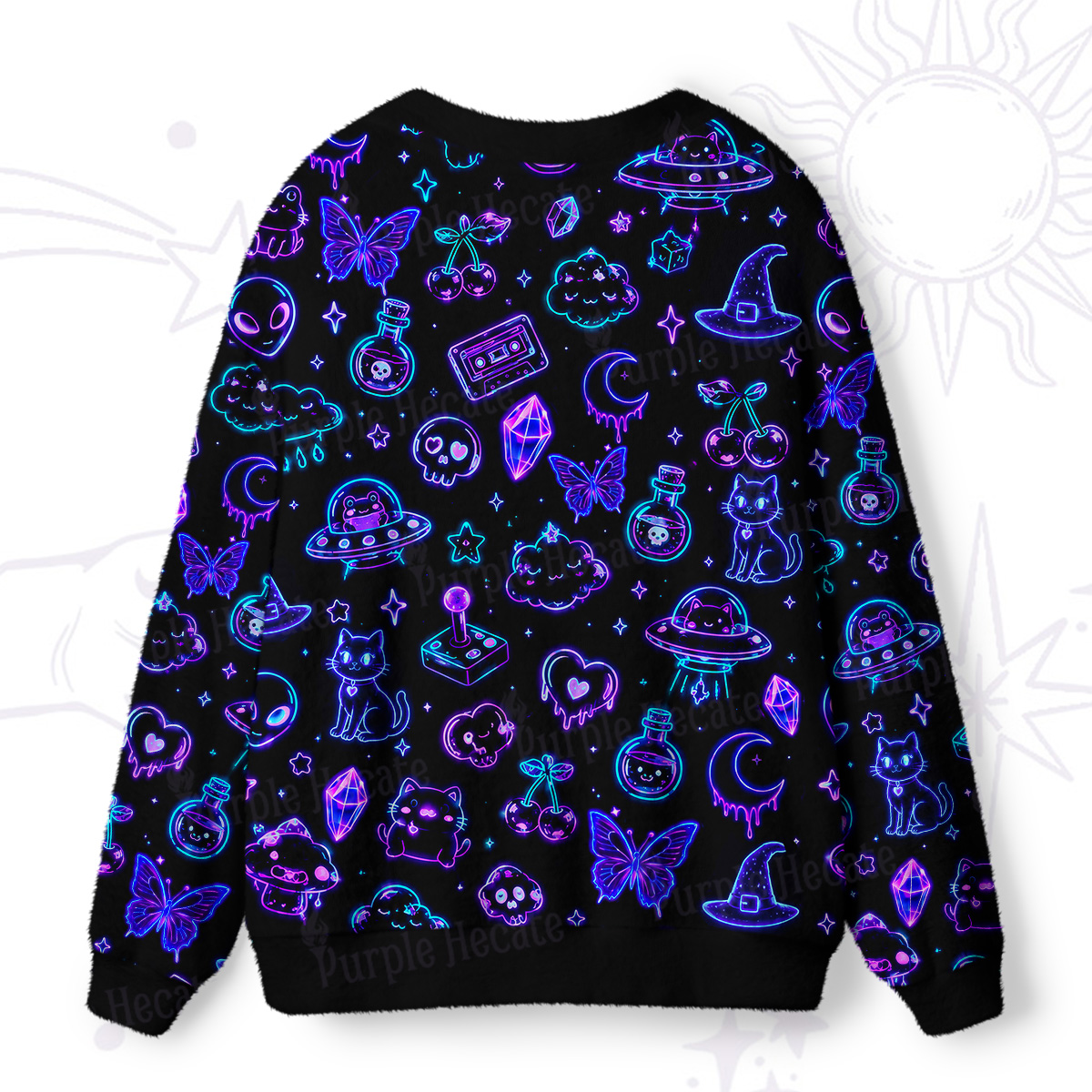 Purplehecate Neon Cosmic Cat Ugly Cardigan Sweaters