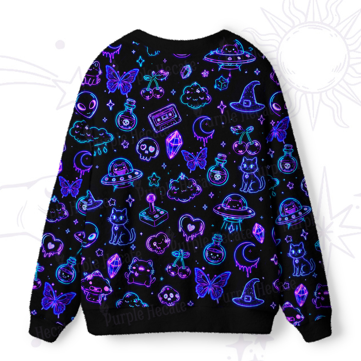 Purplehecate Neon Cosmic Cat Ugly Cardigan Sweaters