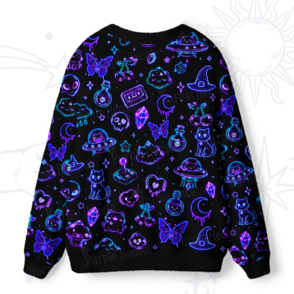 Purplehecate Neon Cosmic Cat Ugly Cardigan Sweaters