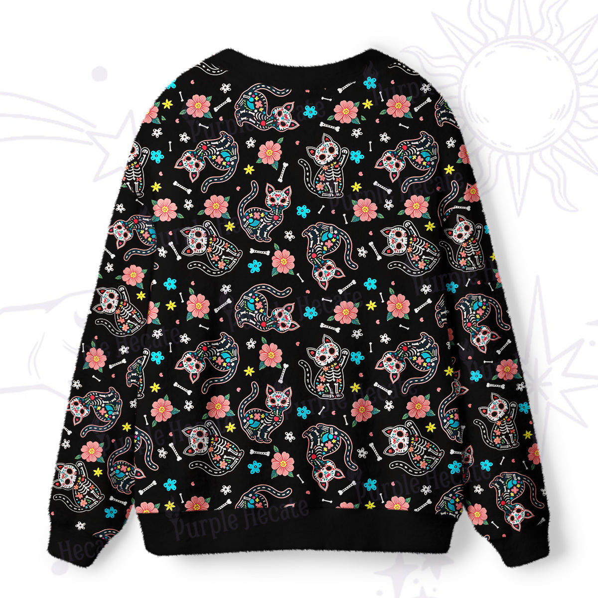 Purplehecate Dia de los Muertos Skeleton Cat Cat Ugly Cardigan Sweaters