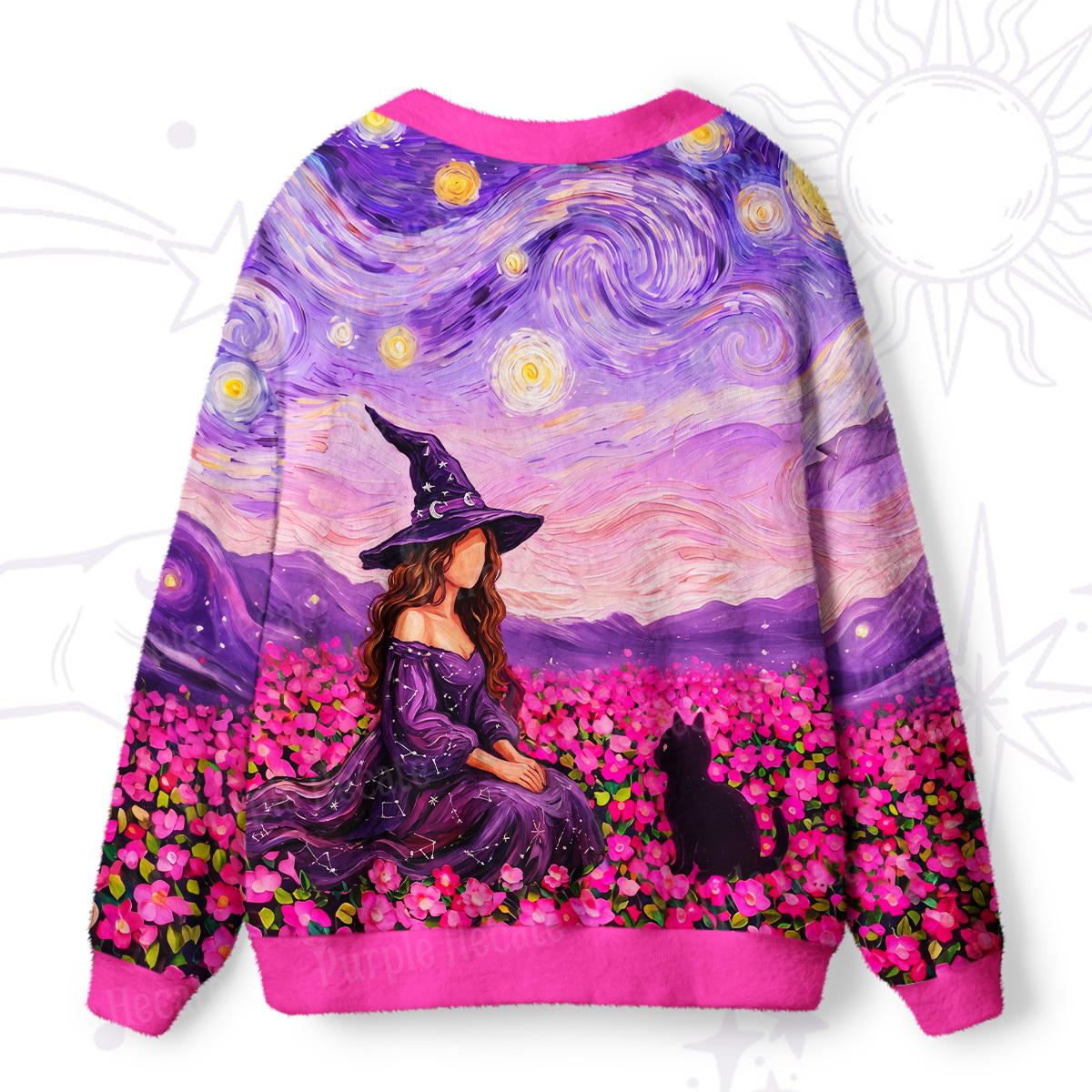 Purplehecate Purple Witch in Flower Field Ugly Cardigan Sweaters